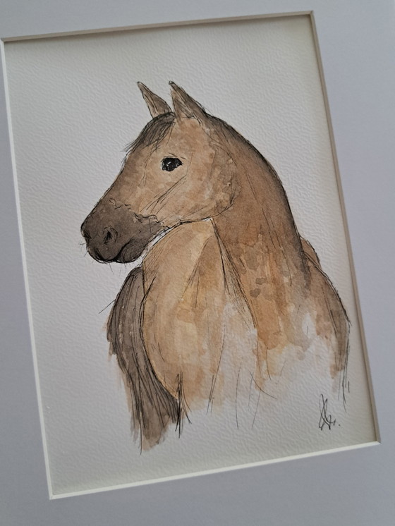 Image 1 of Original watercolor painting of a horse, including frame