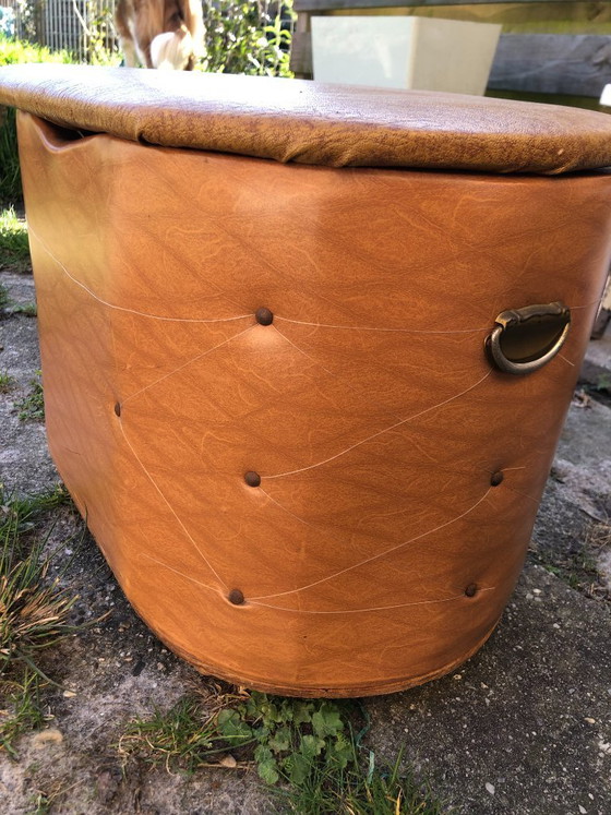 Image 1 of Beautiful vintage faux leather pouf storage pouf ottoman 1950s/60s