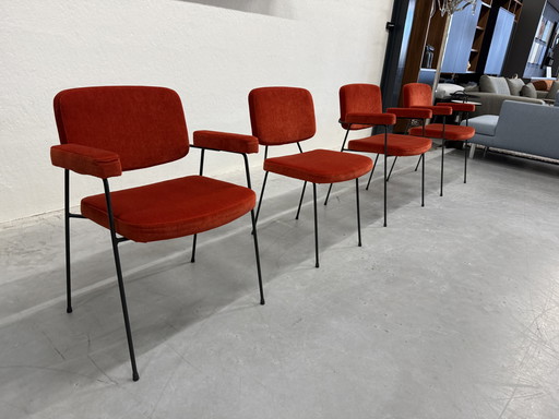 4 Artifort Moulin Dining Chairs Red Lucir Fabric