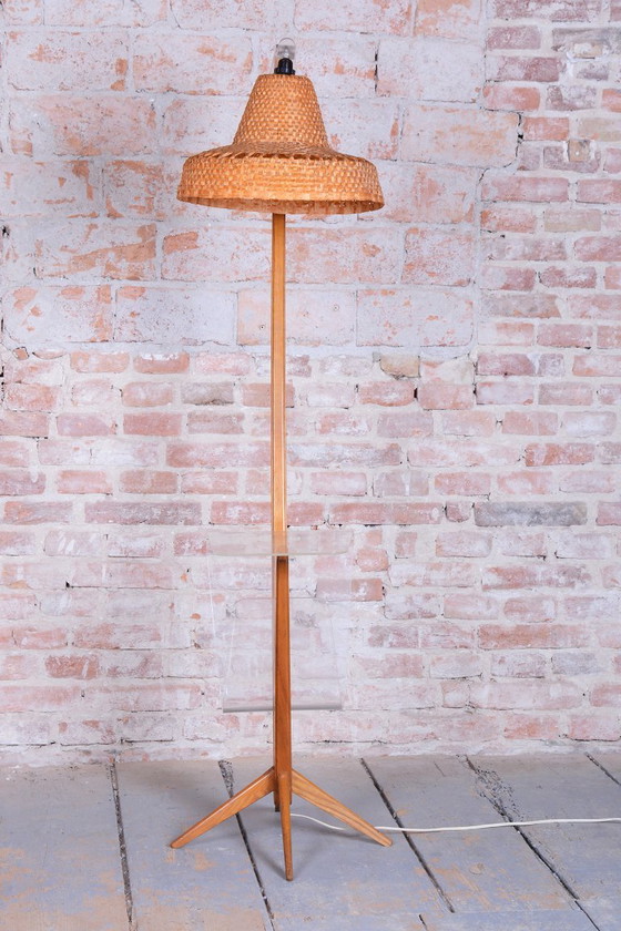 Restaurierte Mid-Century Stehlampe von Krásná Jizba, Buche, Rattan, Tschechisch, 1950er Jahre – Stehleuchten (photo 6 of 15)