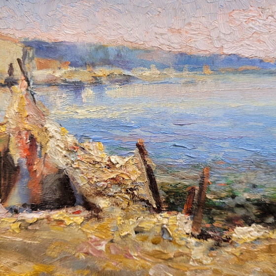 Image 1 of Huile sur panneau « Marina », École française, XIXe/XXe siècle – France