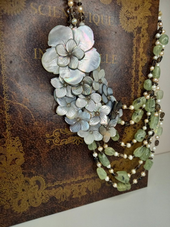 Image 1 of Artistic necklace made of natural stones and shell inlay – handmade decorative piece