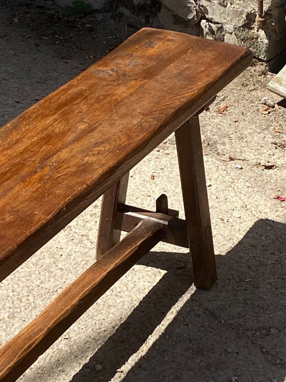 Image 1 of Panca da fattoria in rovere massello, 140 cm, per un tavolo rustico da fattoria anni '50
