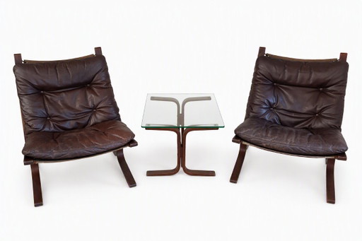 Set Westnofa "Siesta" – 2x Sillones Ingmar Relling y mesa de centro de cristal (años 70)