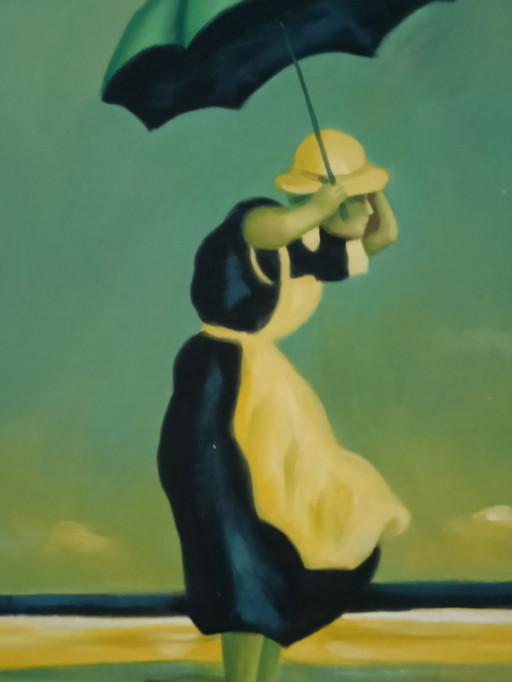Stilvolle figurative Malerei – „Dance in the Wind“ – inspiriert von Jack Vettriano