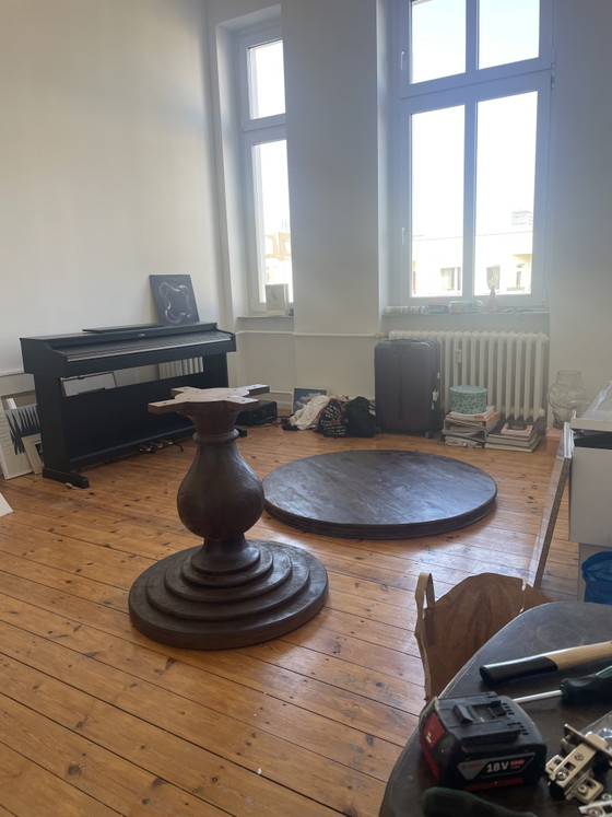 Image 1 of Brutalist solid wood dining table, round