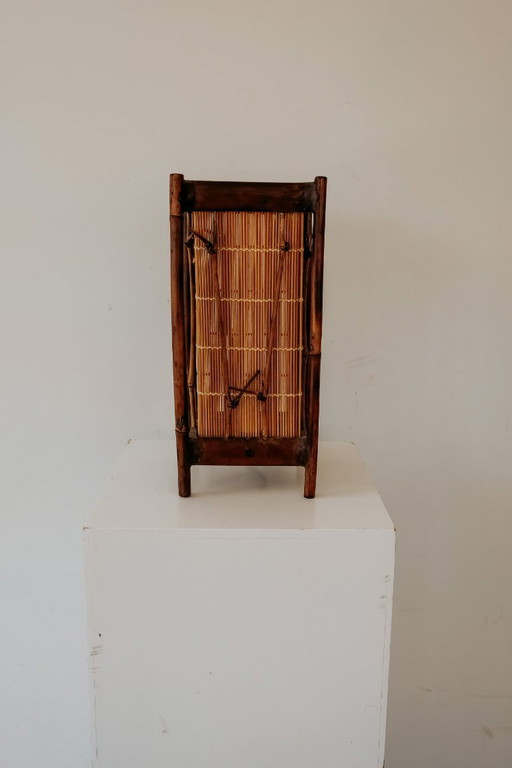 Vintage bamboo table lamp with reed panels, 1960s – tafellampen, Rattan, Wood