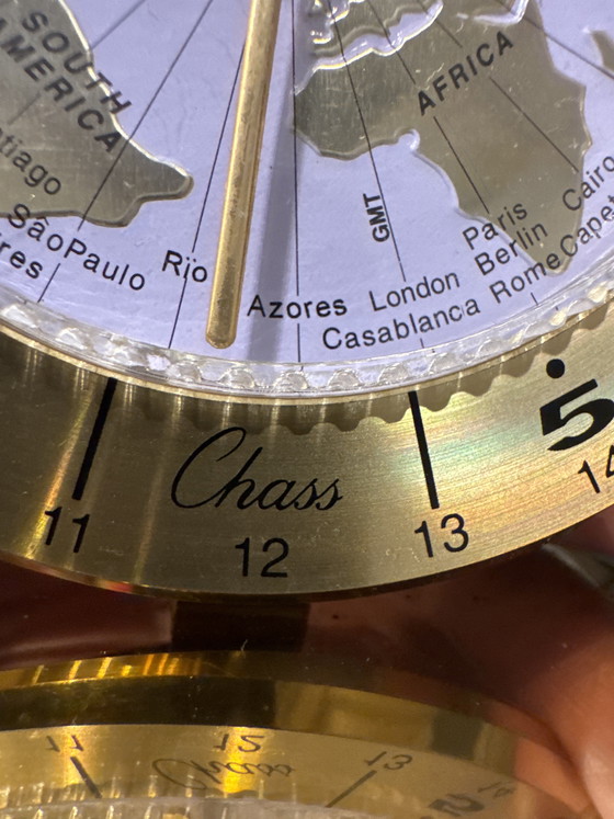 Image 1 of Vintage Chass World Time Desk Clock – Solid Brass – 1980s Design 