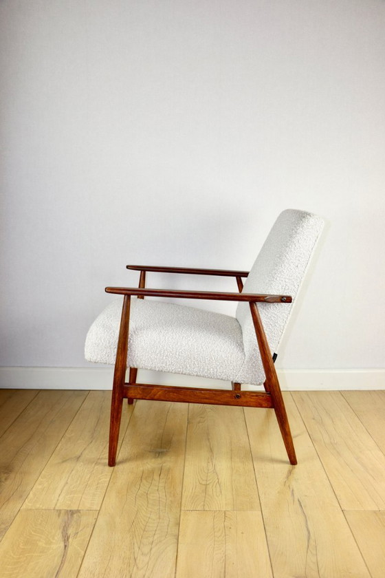 Image 1 of Fauteuil vintage en boucle blanc ivoire à motif renard, années 1970