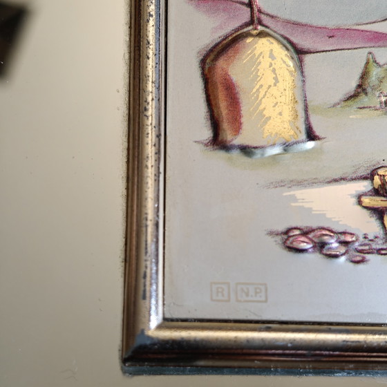 Image 1 of Vintage Berger Preziosi 3D Relief Artwork on Bevelled Mirror Frame, Italy, 16 × 13 cm