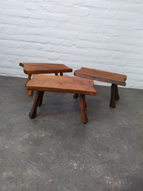 Image 1 of 3 x tables d'appoint brutalistes / tables en tronc d'arbre, années 1960