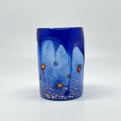 Murano Art Glass Tumbler / Vase – Silver Leaf & Murrines – Hand-blown – glazen karaffen (photo 2 of 20)