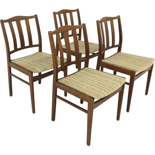 Set of 4 vintage chairs in beech and fabric, Sweden 1960