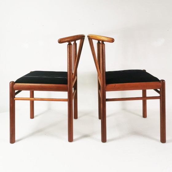 Set of 6 teak chairs, Mid-Century, Denmark, 1970s. – Dining chairs, Textile, Wood (photo 12 of 18)