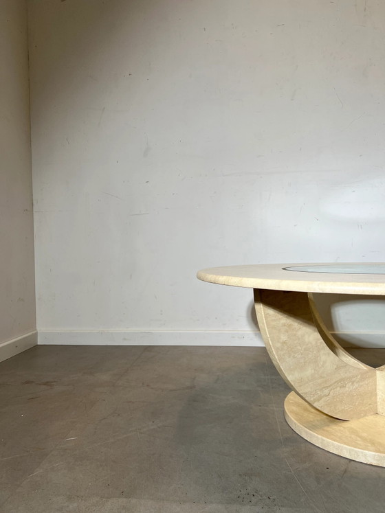 Vintage travertine coffee table with glass centre (photo 3 of 6)