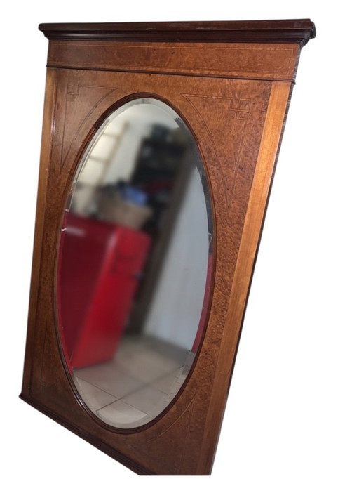 Large Antique Trumeau Mirror – Marquetry of Burl and Precious Woods – Art Deco / Classic Style