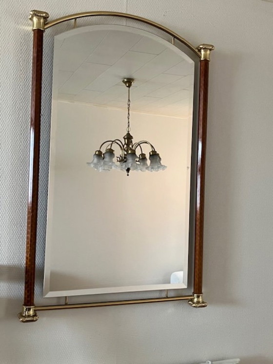 Miroir mural vintage en bois et laiton – 100 × 65 cm – Glass, Wood (photo 3 of 5)