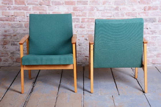 Pair of Restored Mid-Century Armchairs, by Jitona Soběslav, Beech, Czech. 1960s – Textile, Wood (photo 5 of 12)