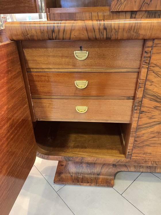 Image 1 of Art Déco buffet with proof of manufacture from 1922, solid wood veneer and pull-out marble worktop