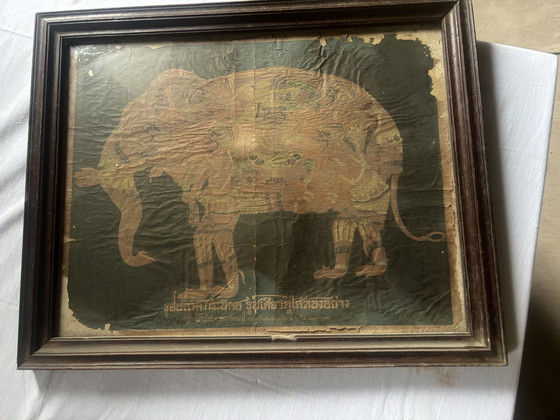 Image 1 of Antieke Thaise olifantenprint