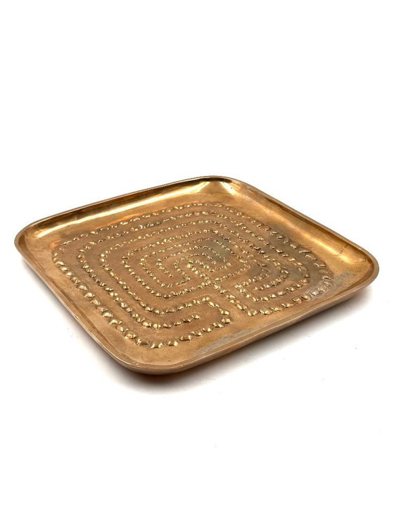 Image 1 of Plateau moderne en laiton massif / vide poche, Atelier Ventrella Italie années 1980