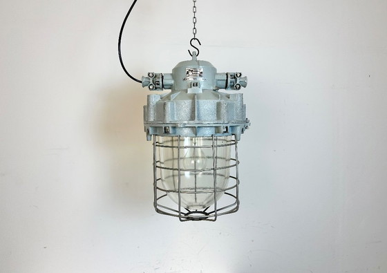 Image 1 of Large Grey Industrial Bunker  Light with Iron Cage from Elektrosvit, 1970s