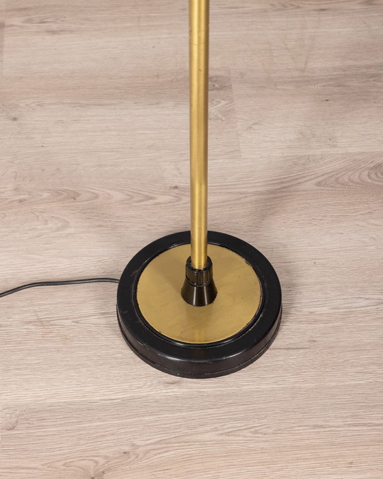 Image 1 of Lampadaire vintage des années 70 en laiton doré avec deux lampes, design italien