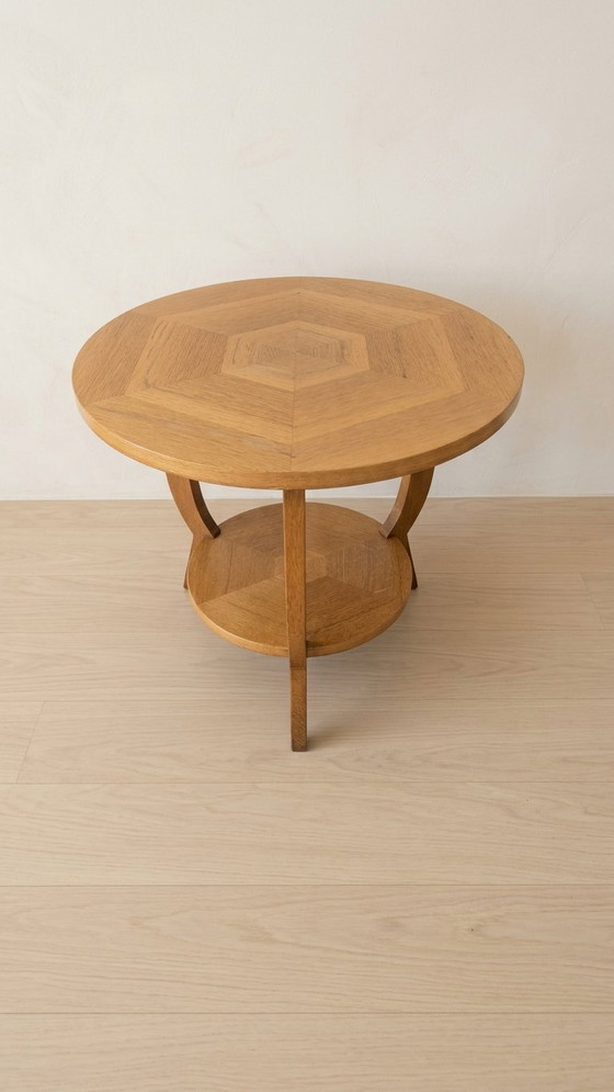 Vintage Round Wooden Coffee Table with Lower Shelf, 20th Century, 52 × 58 cm, Brown (photo 2 of 12)