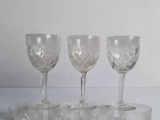 9 cut crystal wine/water glasses – Glass & Decanter, Art Deco (photo 4 of 6)