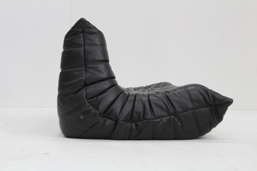 Divano vintage Togo Ligne Roset a 3 posti in pelle nera Michel Ducaroy anni '90