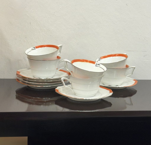 Set van 6 grote Revelli Laveno porseleinen koffiekopjes uit het begin van de twintigste eeuw.