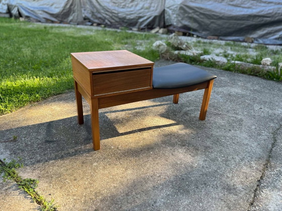 Vintage Teak Telephone Bench with Vinyl Seat, 1960s – Benches, Mid Century Modern (photo 8 of 10)