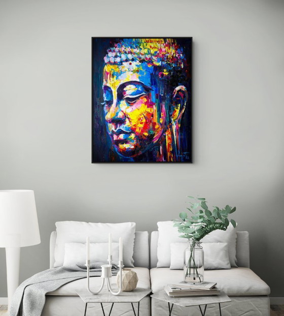 Image 1 of Unique hand-painted Buddha painting “Energy Flow” – Seksak Jaichumchen – 80×100 cm