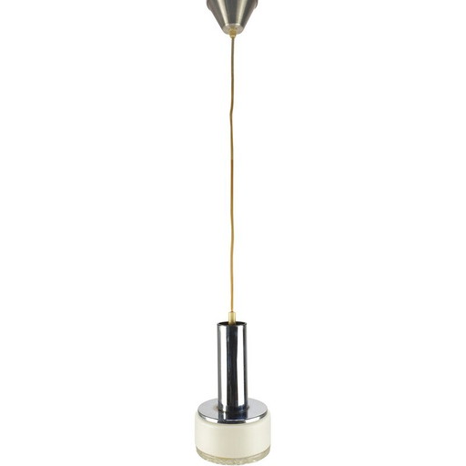 Lampe suspendue vintage en verre clair avec support chromé, Pays-Bas 1970