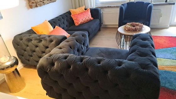 Sofa mit einem Sessels – Sofagarnitur, Samt (photo 2 of 6)