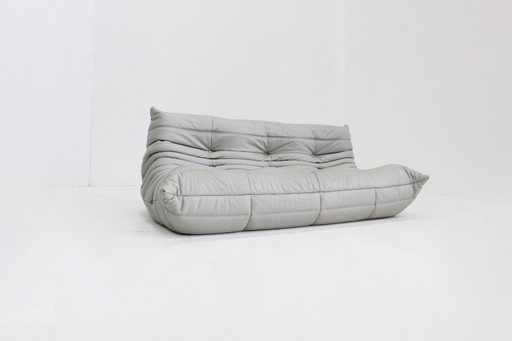 Vintage Togo Ligne Roset 3-Sitzer-Sofa aus grauem Leder von Michel Ducaroy