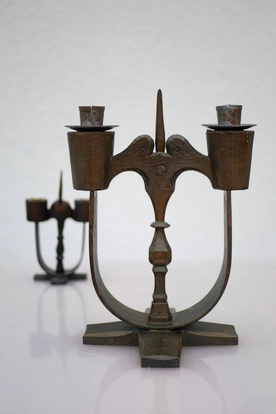 Image 1 of Bougeoirs en bois suédois de Taserud, 1955, lot de 2