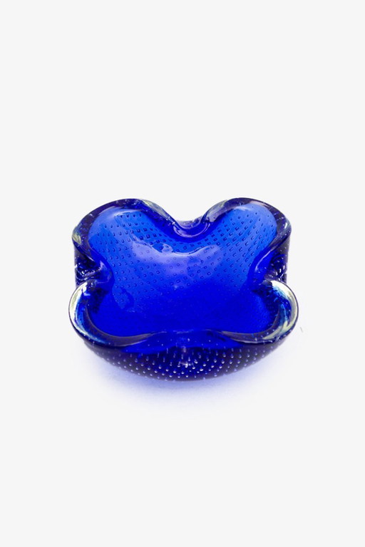 Blue corrugated Murano Bullicante ashtray