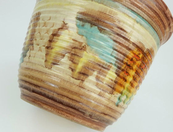 Image 1 of rare grand pot de fleurs art déco PLANT POT années 1930 en céramique dumler breiden goutte à goutte modèle 130/26