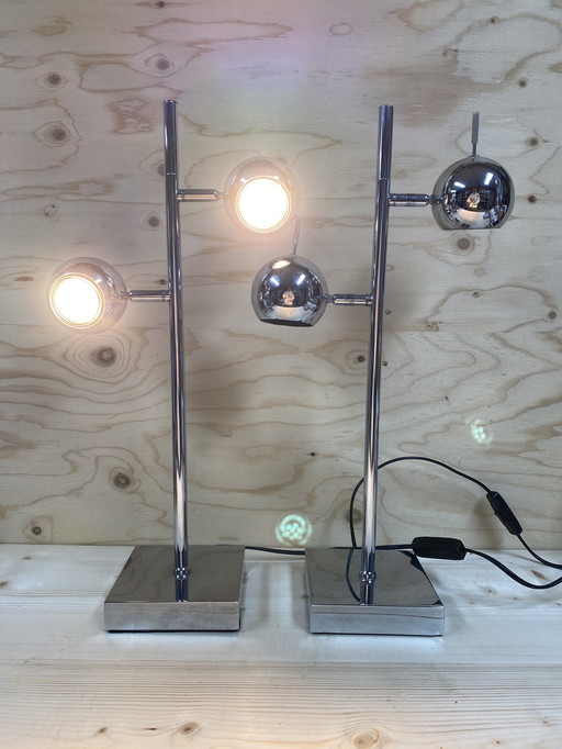 Paire vintage de lampes Seylumiere Hary Eyeball Space Age Chrome