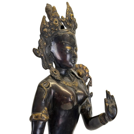 Antigua Tara Verde de Bronce Nepalí - Arte Newar - Valle de Katmandú - Siglo XIX - 68.5 cm – Esculturas (photo 4 of 11)