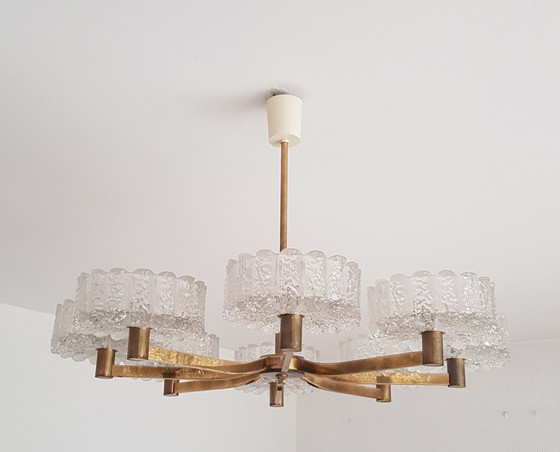 Image 1 of Chandelier In Frosted Glass And Brass In The Style Of Kalmar, 1960S