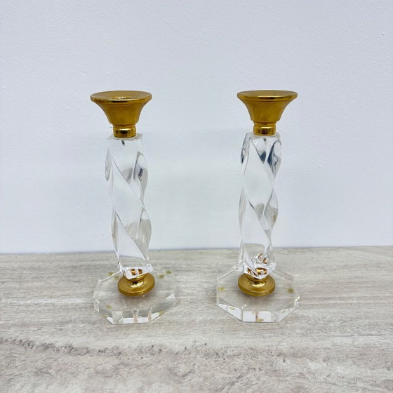 Image 1 of Set of 2 lucite twisted candle sticks, 1970’s