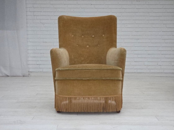 Image 1 of 1970s, Danish armchair, original light green furniture velour.