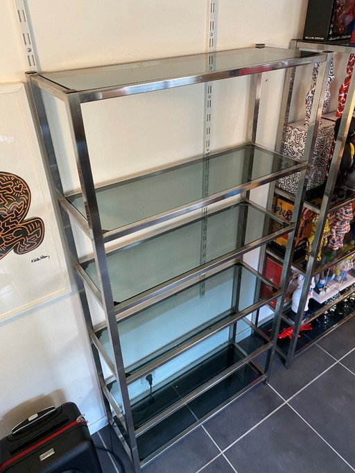 n2 bookcase glass and chrome modular wall shelf vintage 1970