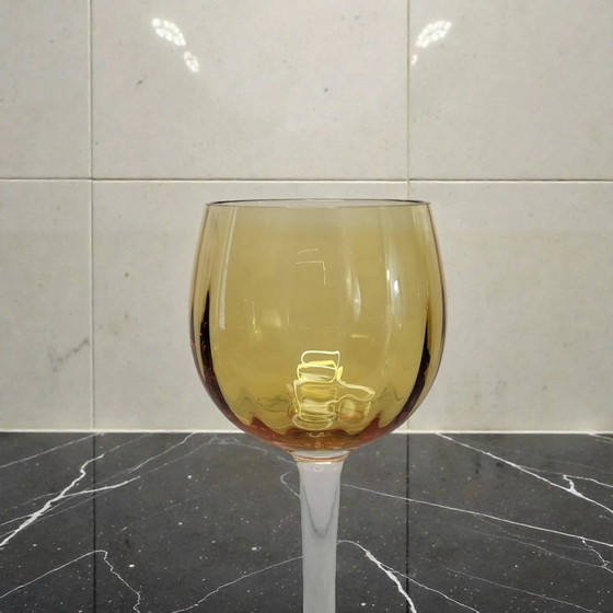 6 amber crystal wine glasses – Glass & Decanter, Art Deco (photo 4 of 7)