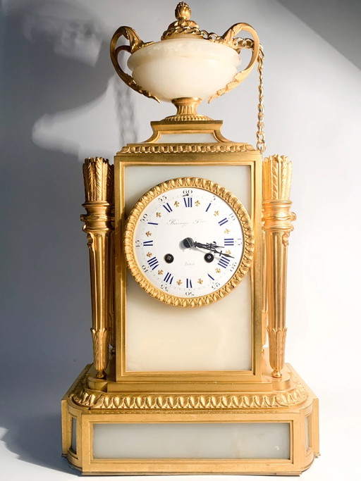 Raingo Frères Louis XVI Style Alabaster and Gilt Bronze Table Clock, 19th Century