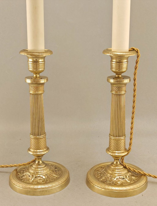Pair of empire candlesticks as lamps