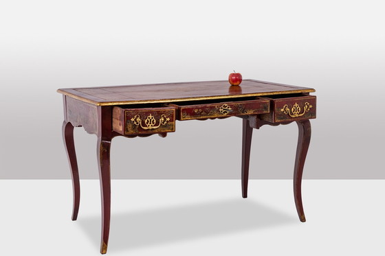 Image 1 of Bureau Plat de Style Louis XV à Décor de Scènes Lacustres, Circa 1800