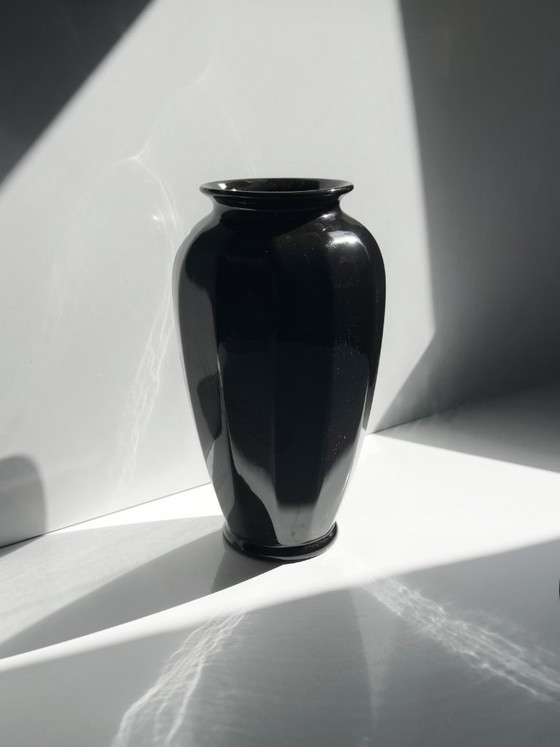 Image 1 of Vintage Ceramic Vase Art Deco Neo Revival Black Flower Vase 80s 80s 1980 Miami